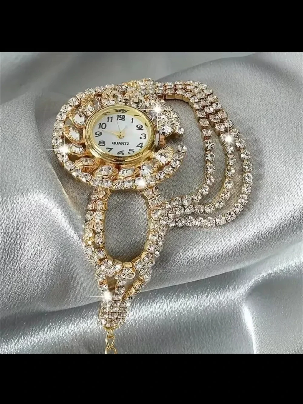 Women Gold Crystal Bracelet Watch Accessories- Battery Included